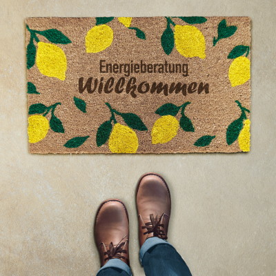 Fußmatte, 2 Schuhe: Energieberatung - Willkommen