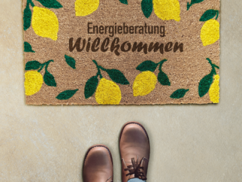 Fußmatte, 2 Schuhe: Energieberatung - Willkommen